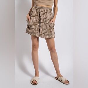AZTEC TRIBAL PRINT BROWN POCKET SHORTS